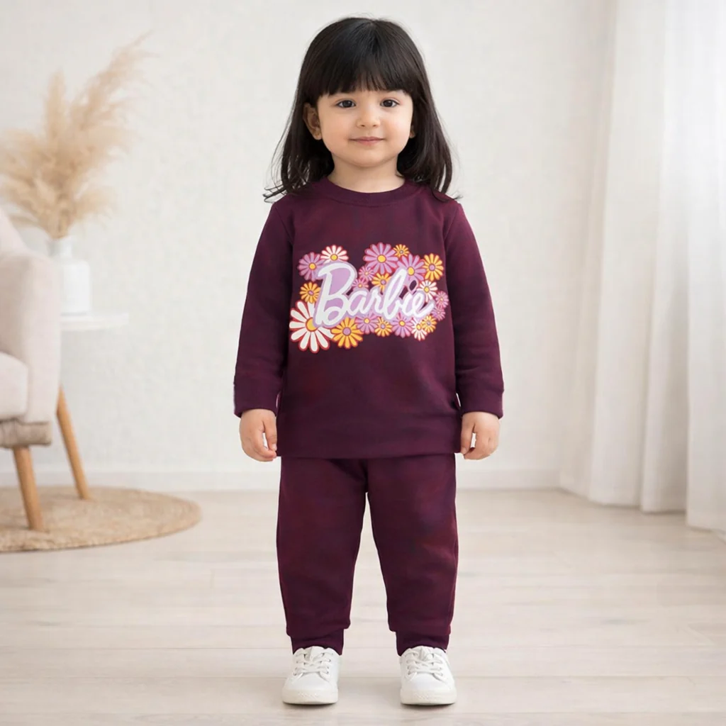 Kids Printed Cotton Pajama Set Barbie Purple - Mini Champ - Image 2