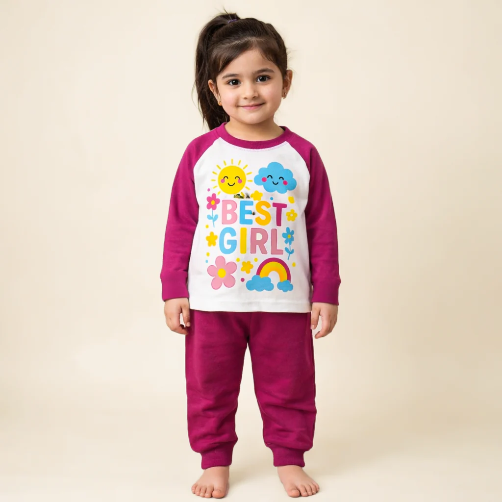 Kids Printed Cotton Pajama Set Best Girl Purple - Mini Champ - Image 2