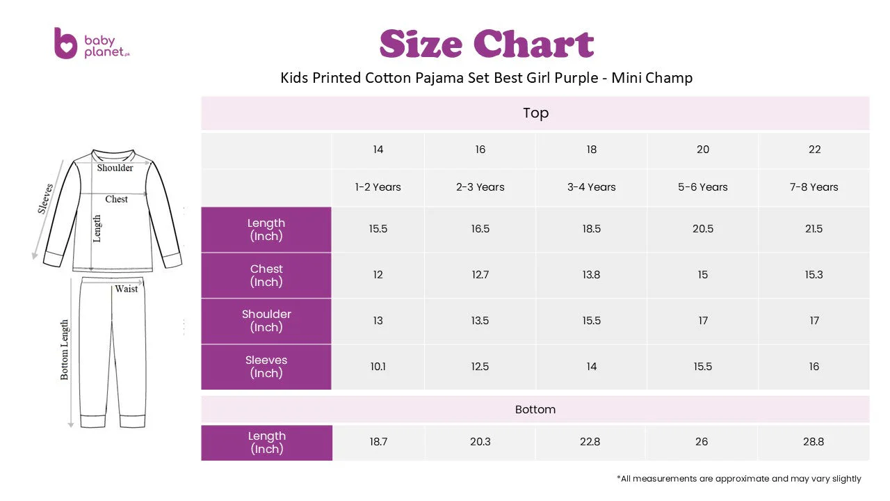 Kids Printed Cotton Pajama Set Best Girl Purple - Mini Champ - Image 3