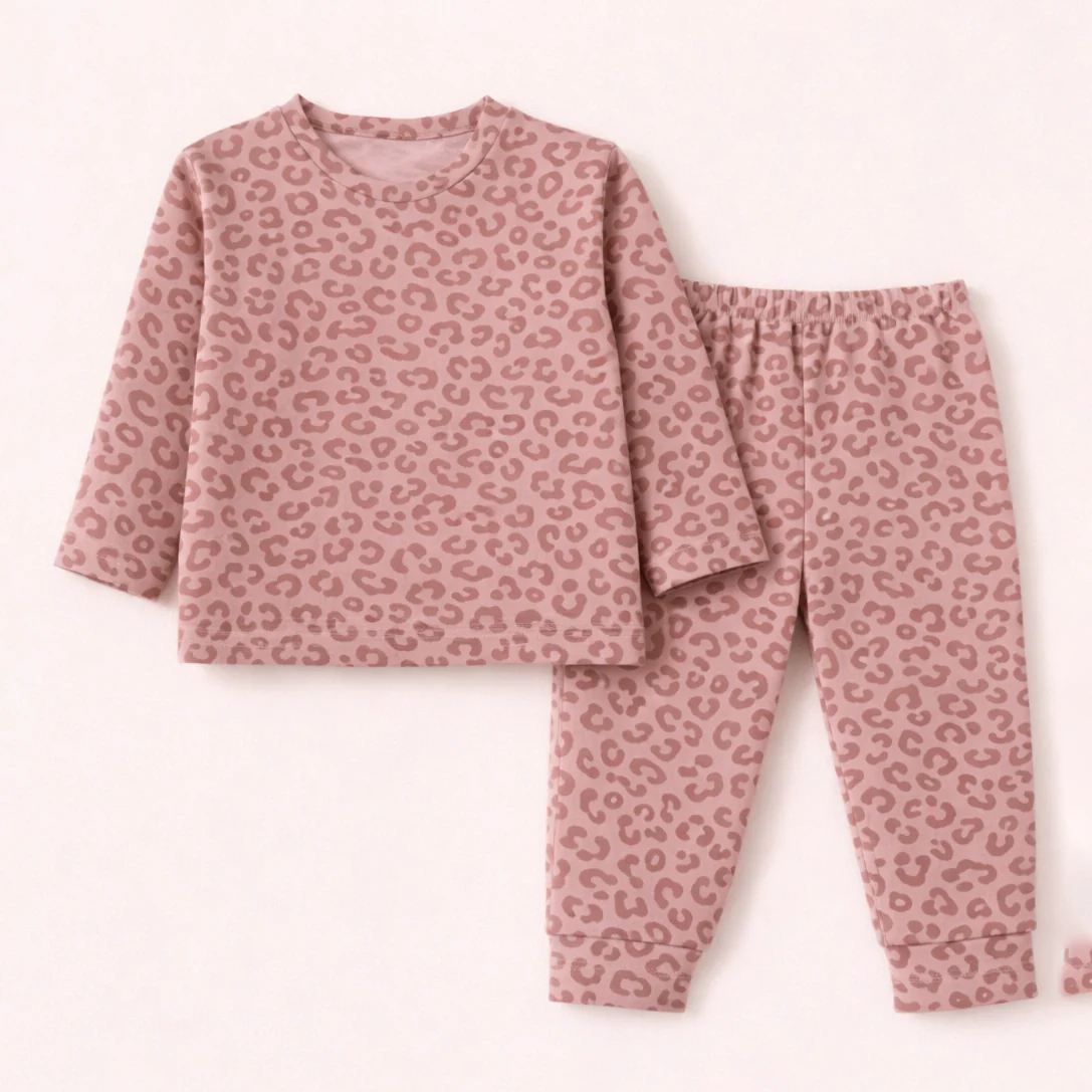 Kids Printed Cotton Pajama Set Cheetah Peach - Mini Charm
