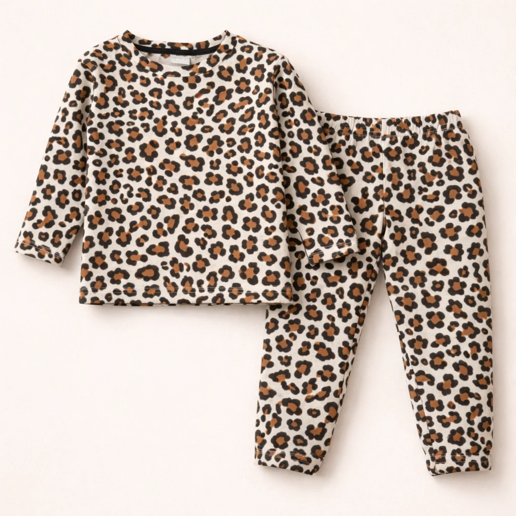 Kids Printed Cotton Pajama Set Cheetah White - Mini Charm