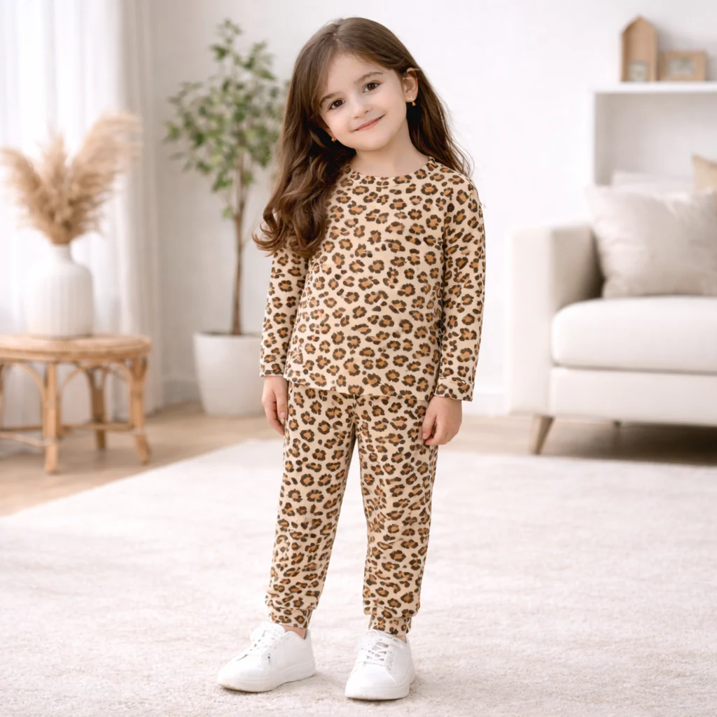 Kids Printed Cotton Pajama Set Cheetah White - Mini Charm - Image 2