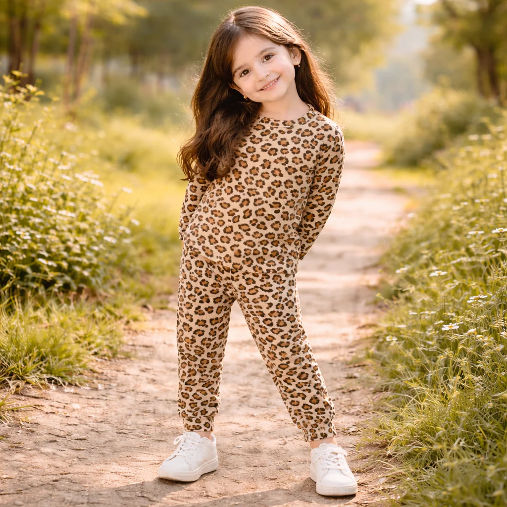 Kids Printed Cotton Pajama Set Cheetah White - Mini Charm - Image 3
