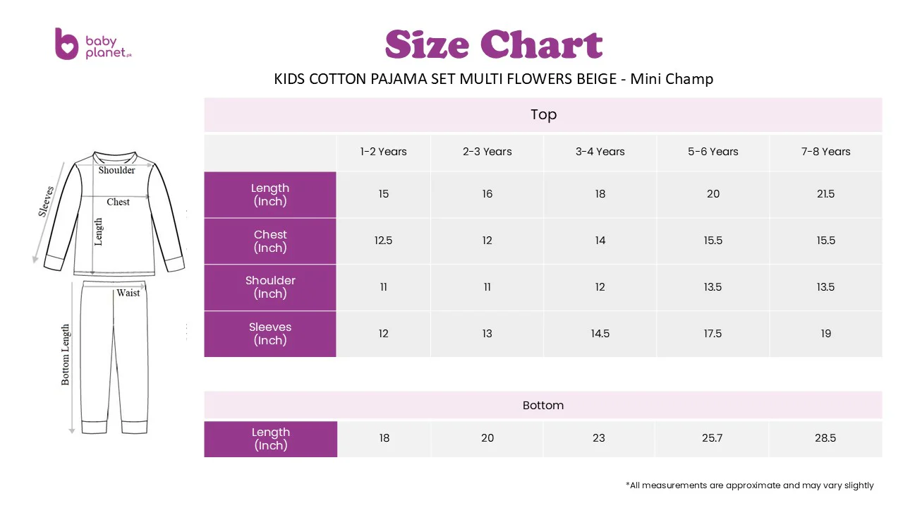 Kids Printed Cotton Pajama Set Floral Beige - Mini Champ - Image 3