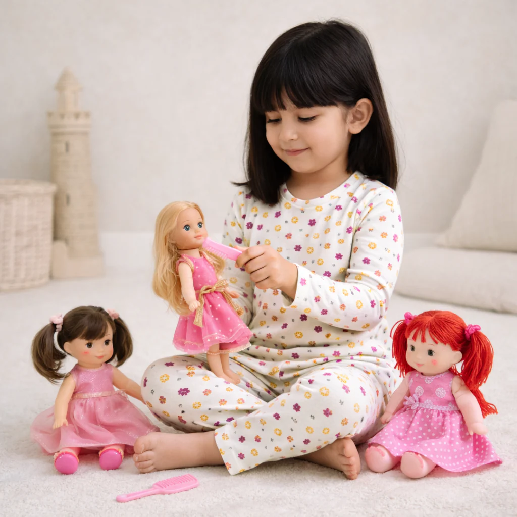 Kids Printed Cotton Pajama Set Floral Beige - Mini Champ - Image 4