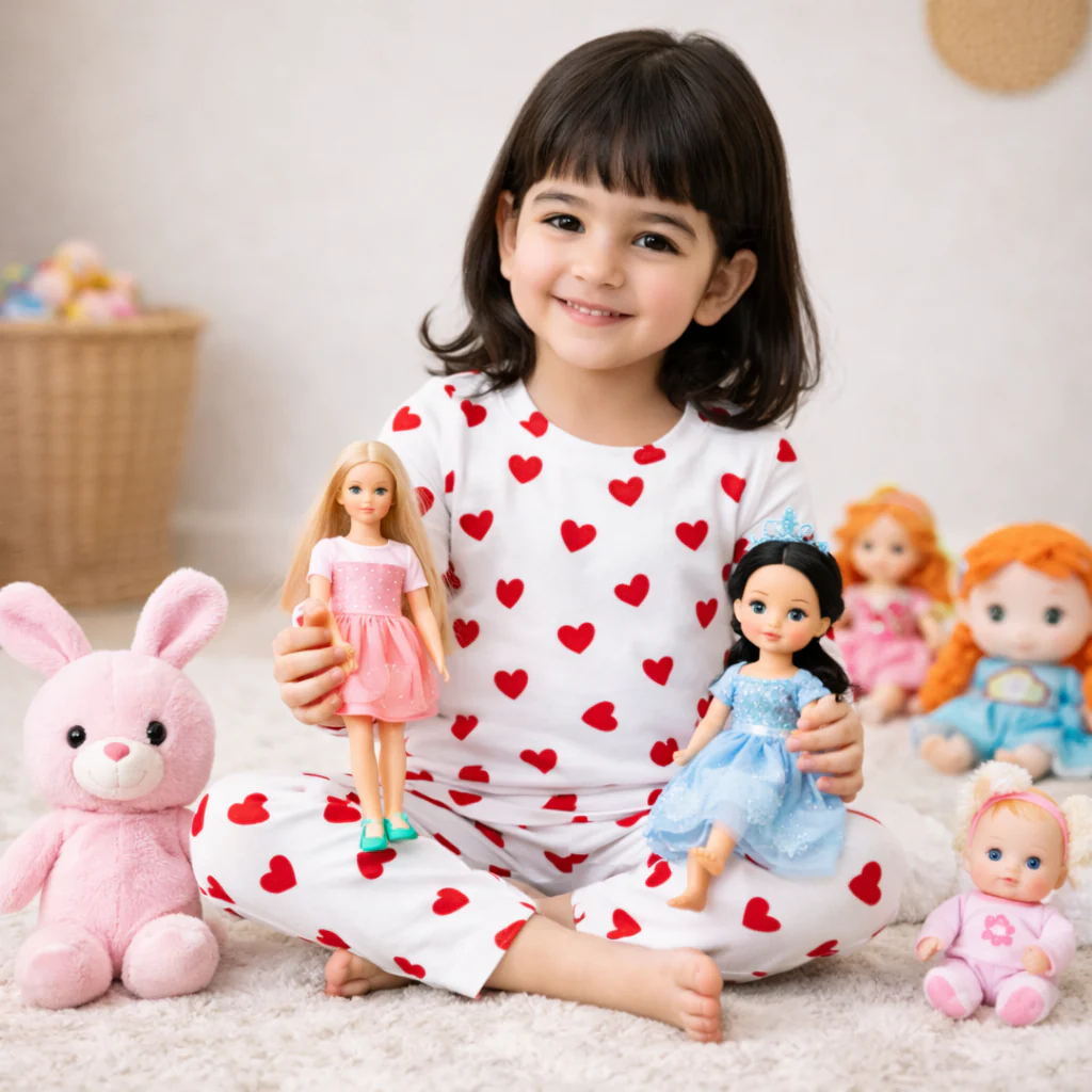 Kids Printed Cotton Pajama Set Hearts White - Mini Champ - Image 2