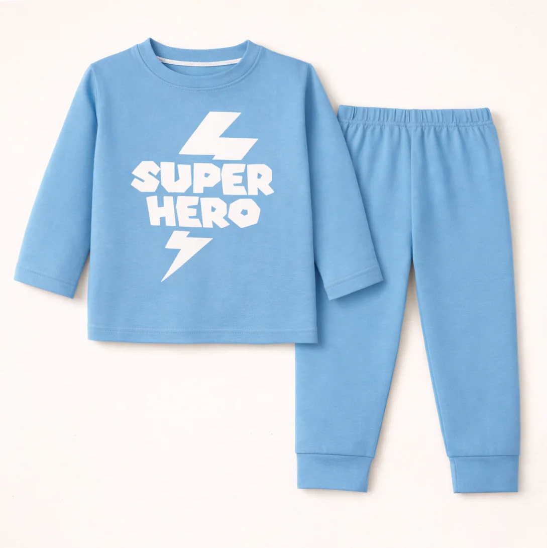 Kids Printed Cotton Pajama Set Hero Blue - Mini Champ