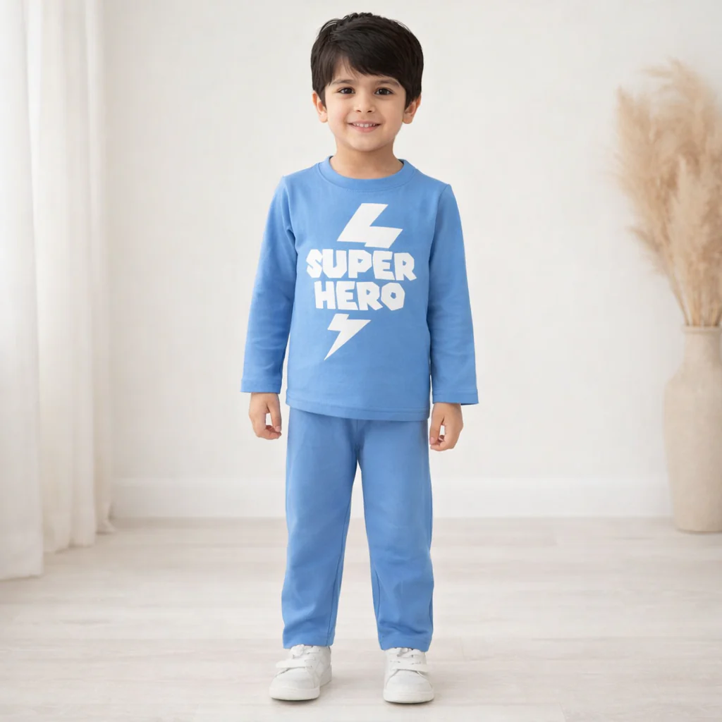 Kids Printed Cotton Pajama Set Hero Blue - Mini Champ - Image 2