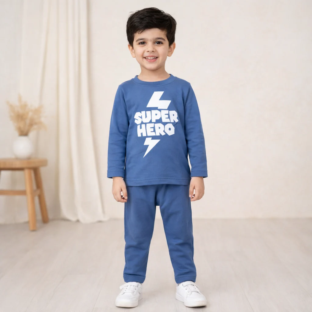Kids Printed Cotton Pajama Set Hero Dark Blue - Mini Champ - Image 2