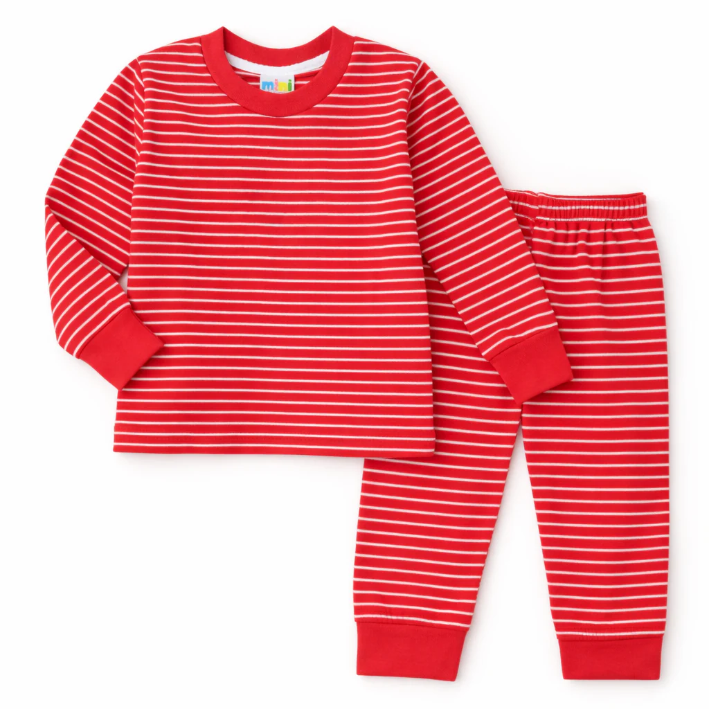 Kids Printed Cotton Pajama Set Narrow Stripes Pink - Mini Charm