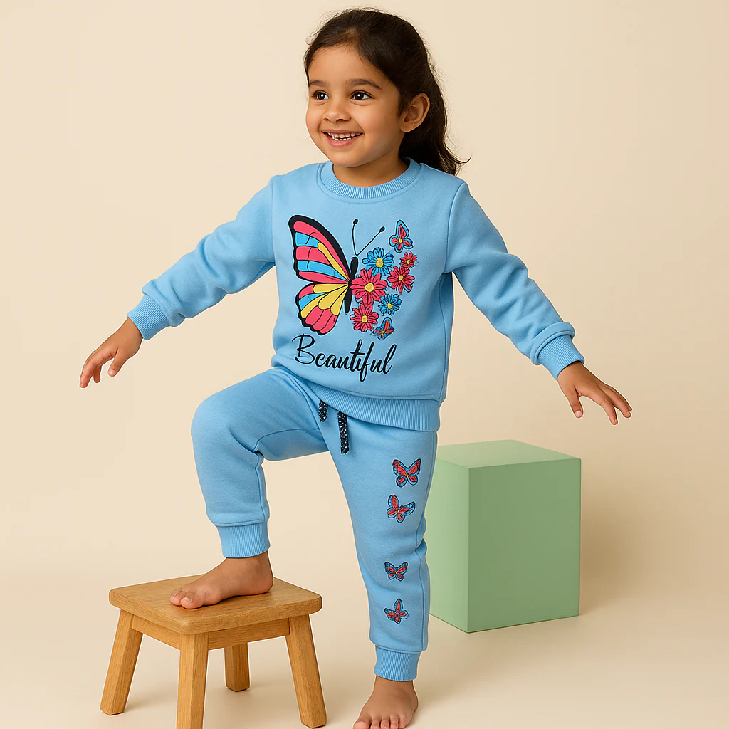 Kids Printed Fleece Tracksuit Butterfly Blue - Sunshine - Image 3