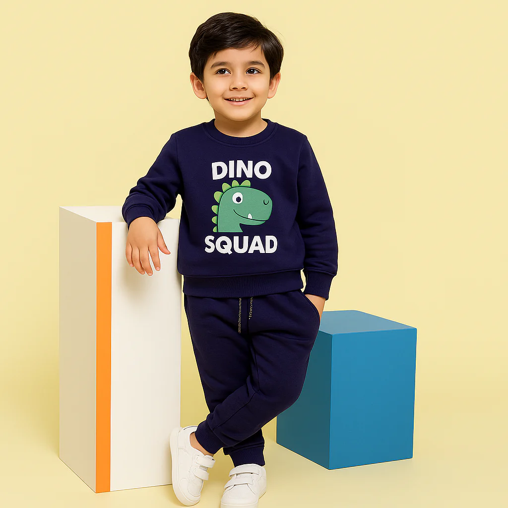 Kids Printed Fleece Tracksuit Dino Squad Navy Blue - Mini Charm - Image 3