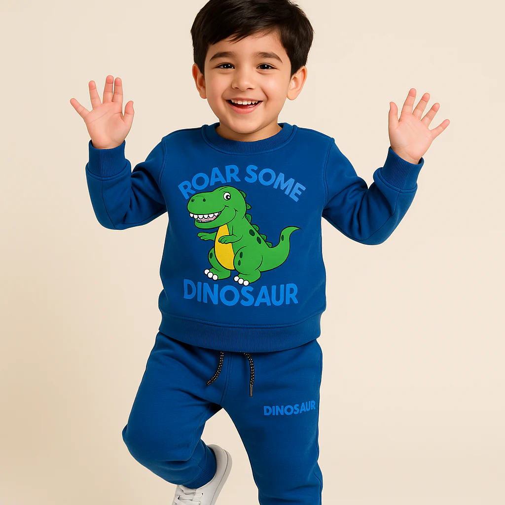 Kids Printed Fleece Tracksuit Dinosaur Navy Blue - Mini Charm - Image 2