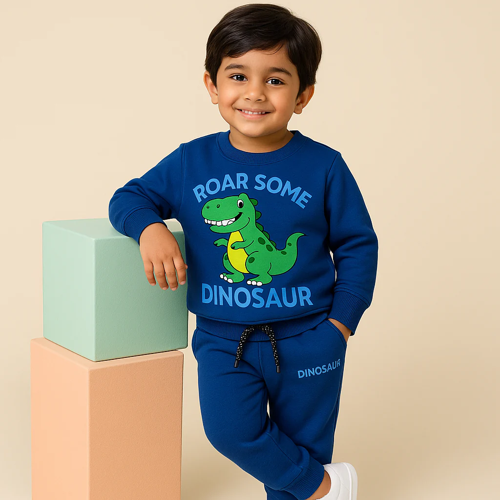 Kids Printed Fleece Tracksuit Dinosaur Navy Blue - Mini Charm - Image 3