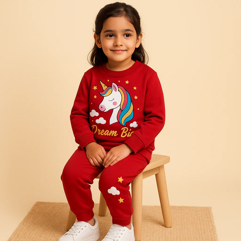 Kids Printed Fleece Tracksuit Dream Big Red - Mini Charm - Image 3