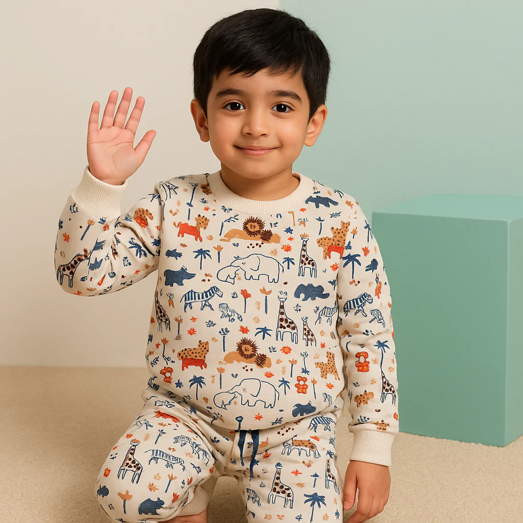 Kids Printed Fleece Tracksuit Jungle Off White - Mini Charm - Image 3