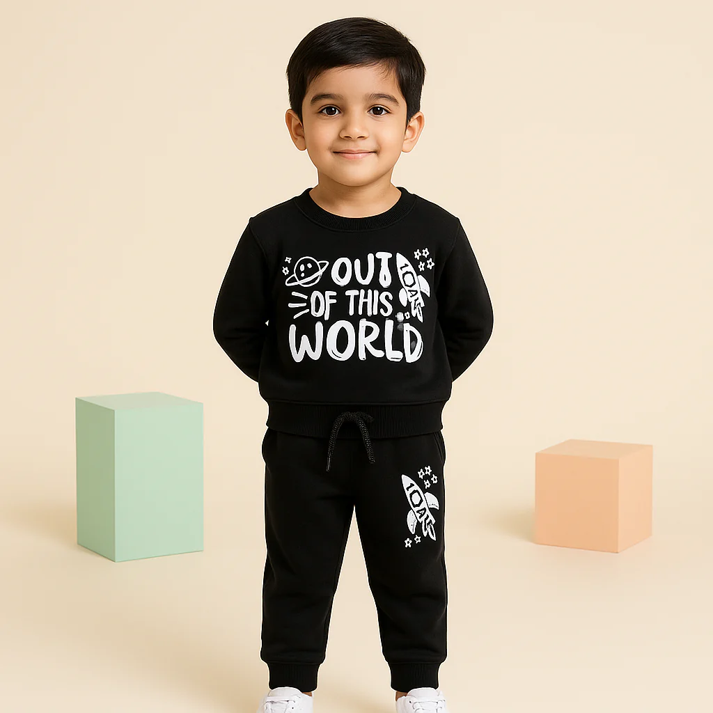 Kids Printed Fleece Tracksuit Out Of This World Black - Sunshine - Image 3