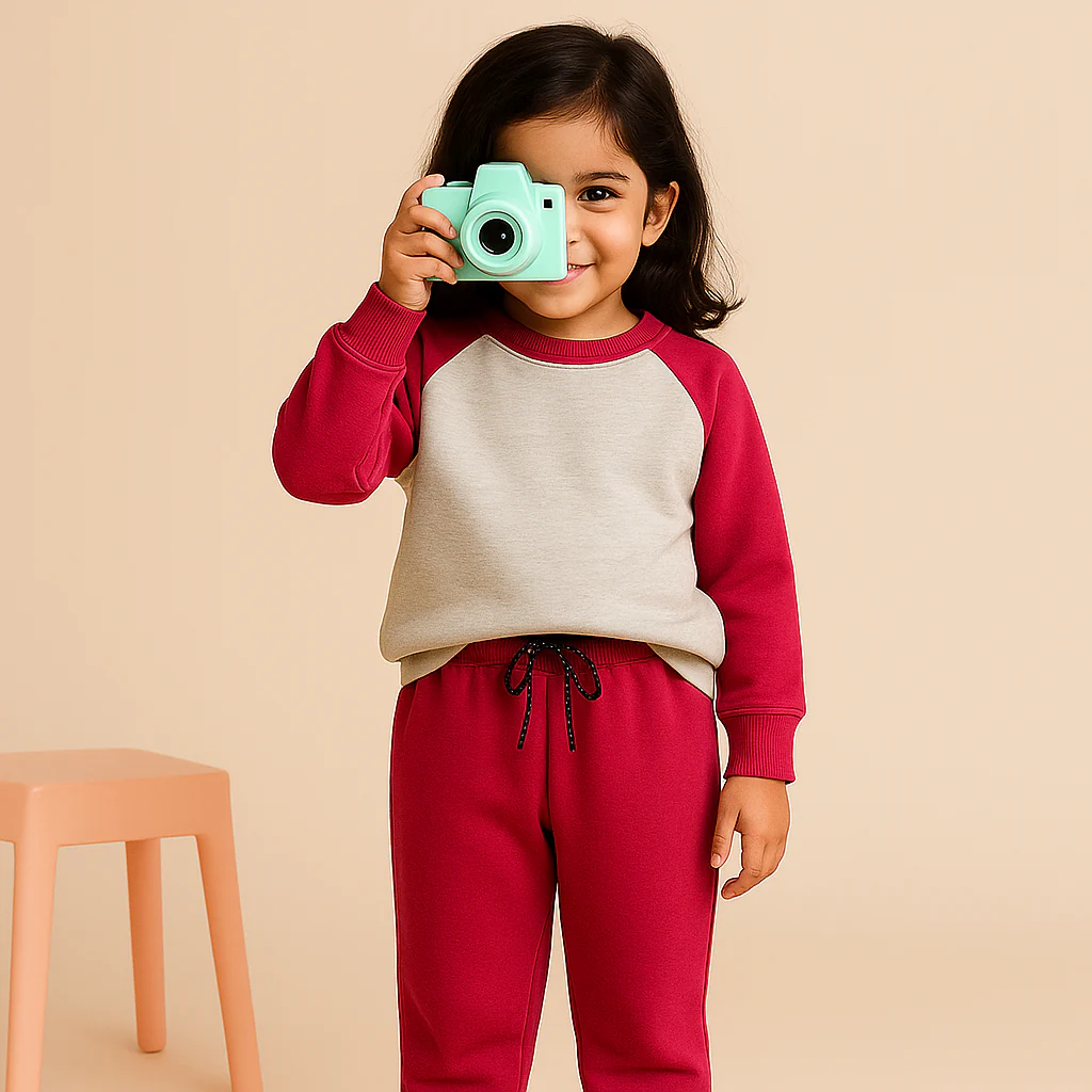 Kids Printed Fleece Tracksuit Reglan Pink - Mini Charm - Image 3