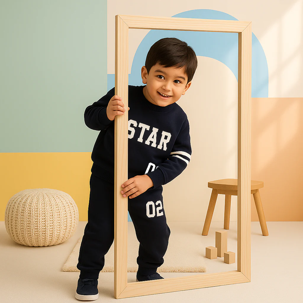 Kids Printed Fleece Tracksuit Star Navy Blue - Sunshine - Image 3