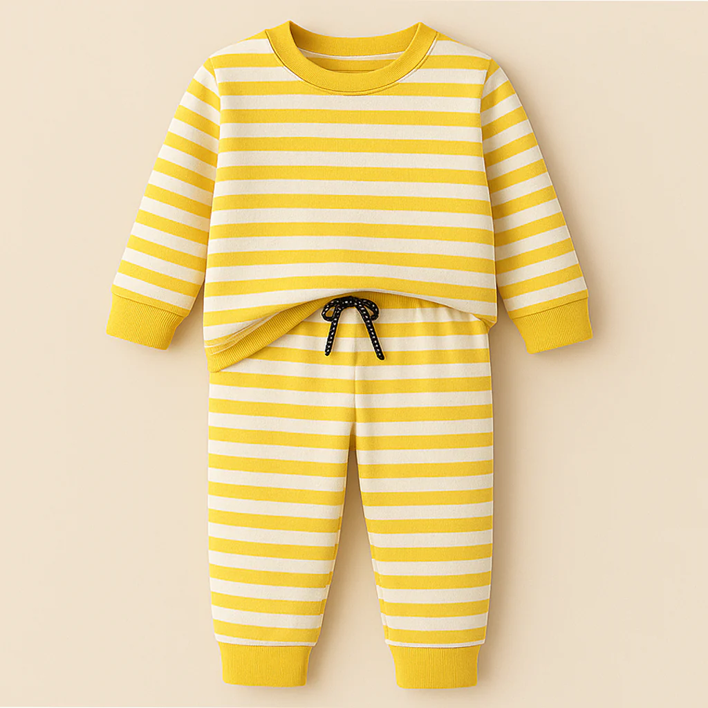 Kids Printed Fleece Tracksuit Stripes Yellow - Mini Charm
