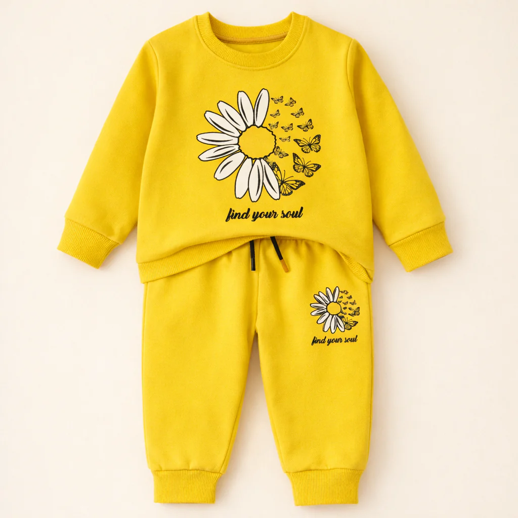 Kids Printed Fleece Tracksuit Sunflower Yellow - Mini Charm