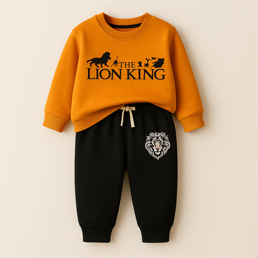Kids Printed Fleece Tracksuit The Lion King Mustard - Sunshine