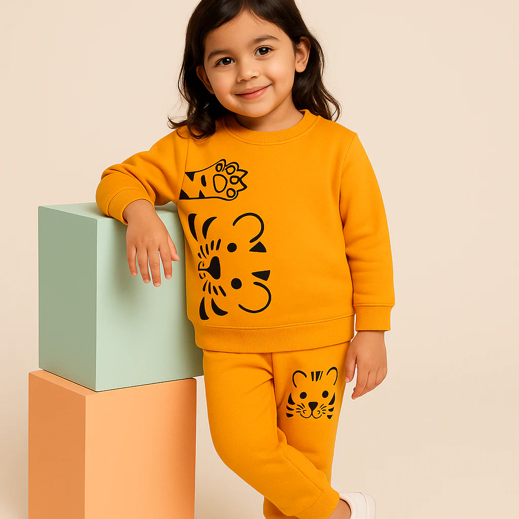 Kids Printed Fleece Tracksuit Tiger Mustard - Mini Charm - Image 2