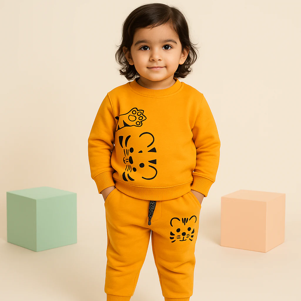 Kids Printed Fleece Tracksuit Tiger Mustard - Mini Charm - Image 3