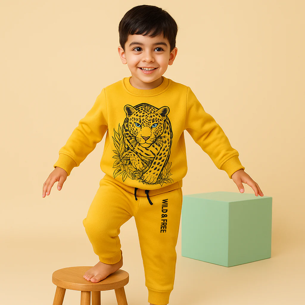 Kids Printed Fleece Tracksuit Wild & Free Yellow - Mini Charm - Image 3