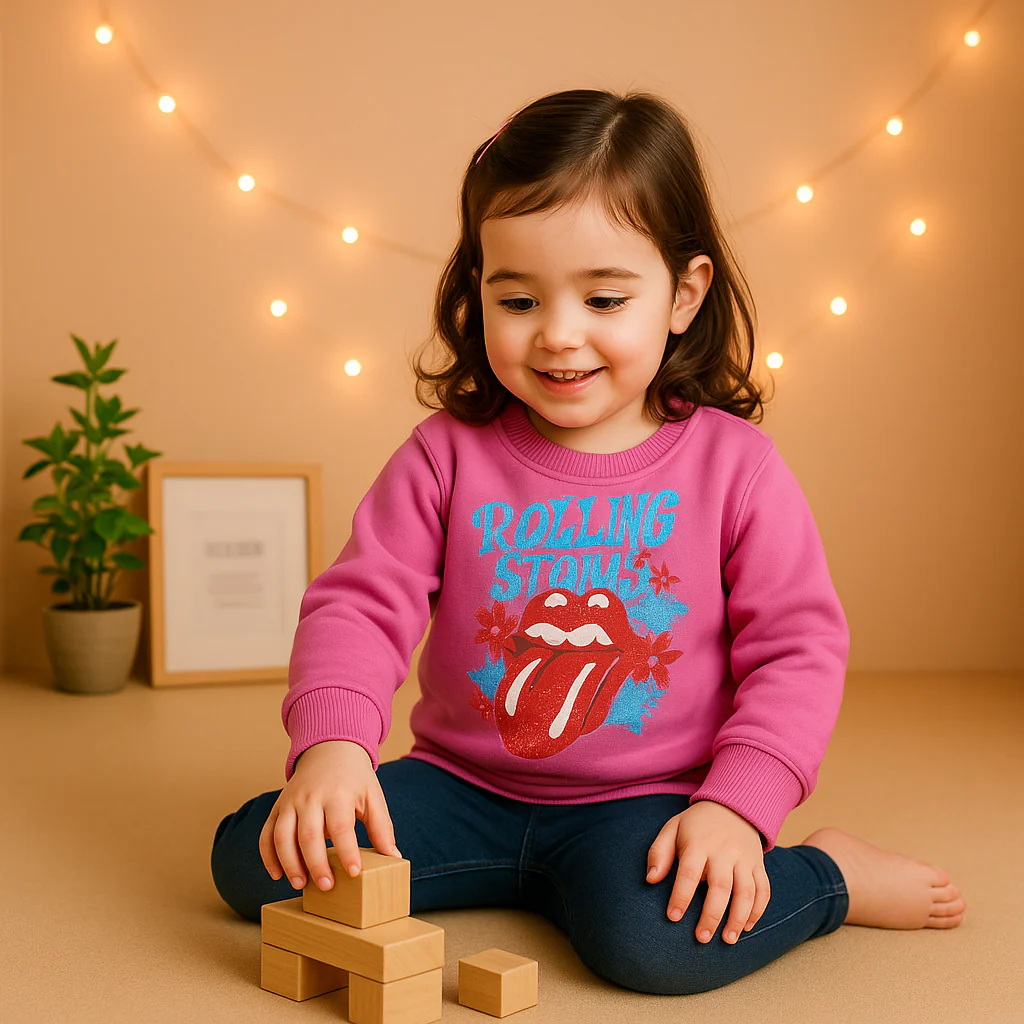 Kids Printed Sweatshirt Rolling Stones Pink - Mini Charm - Image 3