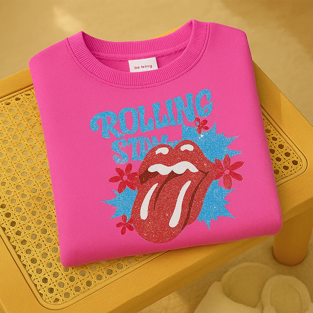 Kids Printed Sweatshirt Rolling Stones Pink - Mini Charm - Image 4