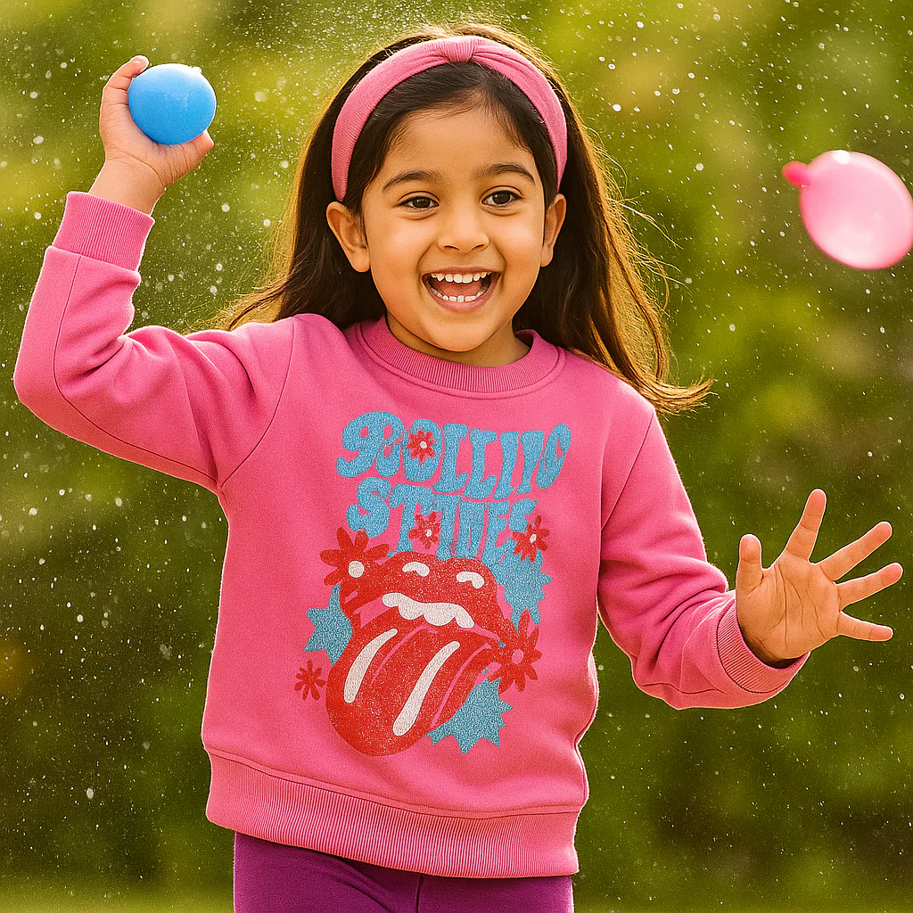 Kids Printed Sweatshirt Rolling Stones Pink - Mini Charm - Image 7