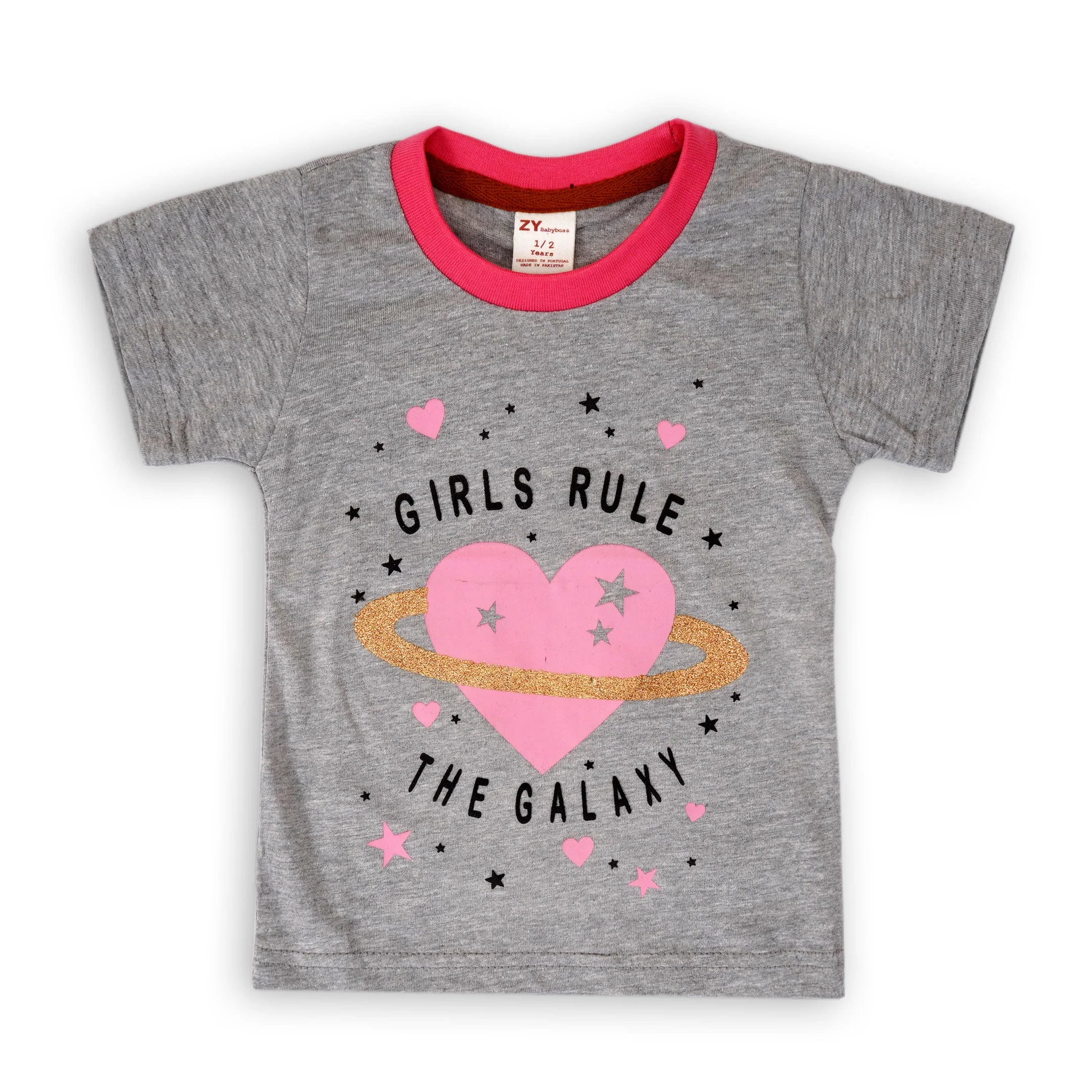 Kids Printed T-Shirt Girls Rule Grey - Mini Charm - Image 4
