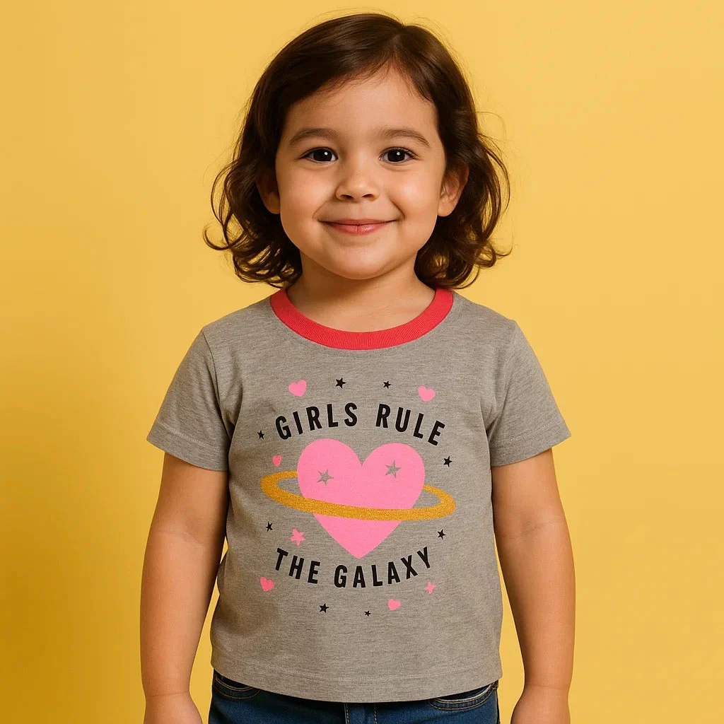 Kids Printed T-Shirt Girls Rule Grey - Mini Charm - Image 7