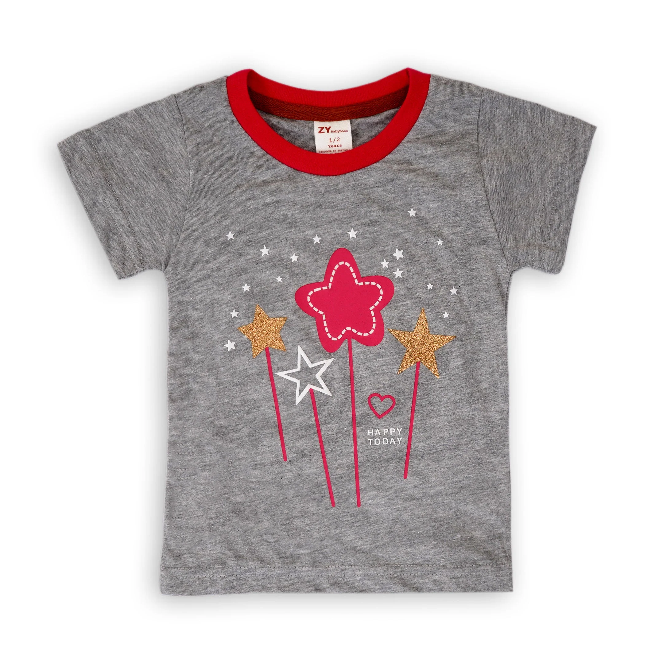 Kids Printed T-Shirt Happy Today Grey - Mini Charm - Image 4