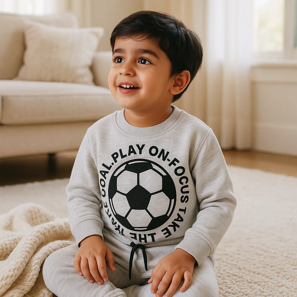 Kids Printed Tracksuit Football Grey - Mini Charm - Image 4