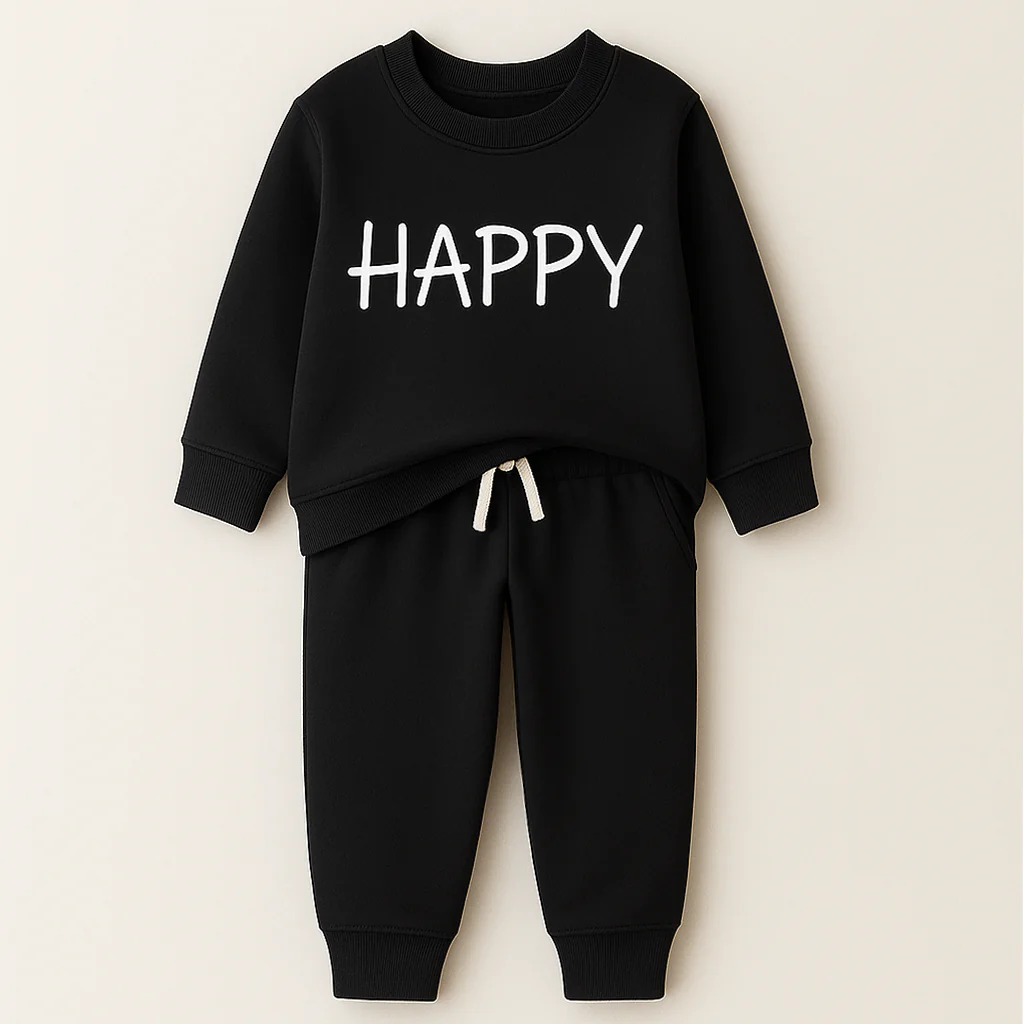 Kids Printed Tracksuit Happy Black - Mini Charm