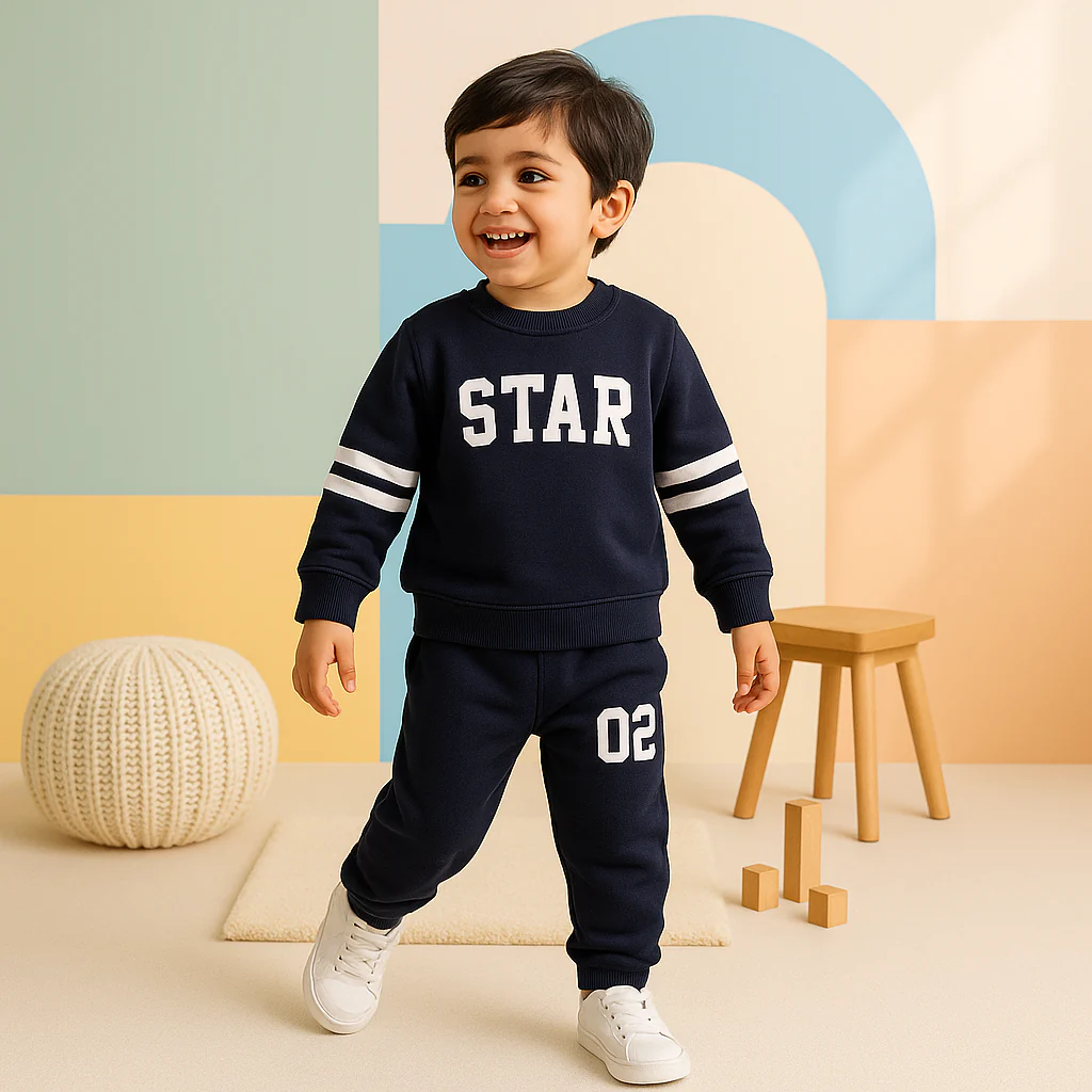 Kids Printed Tracksuit Star Navy Blue - Mini Charm - Image 2