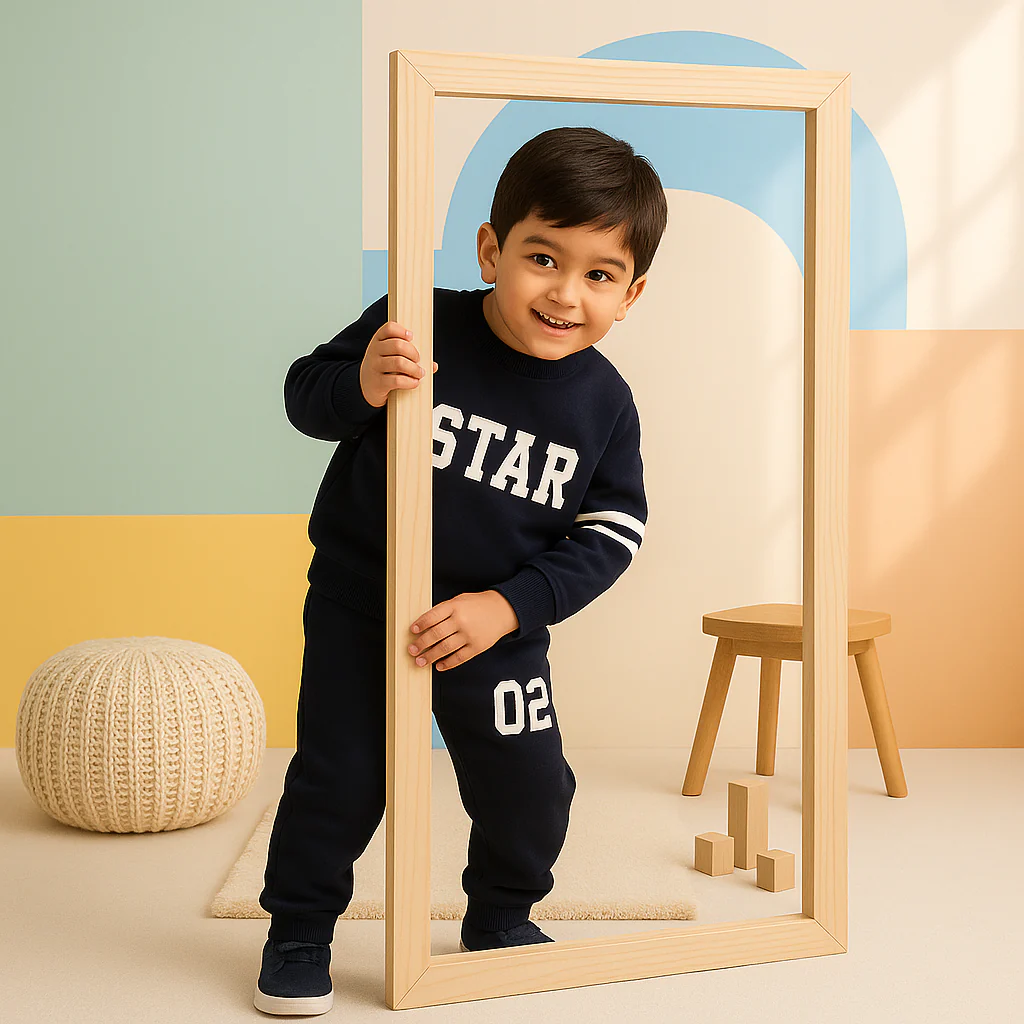 Kids Printed Tracksuit Star Navy Blue - Mini Charm - Image 3