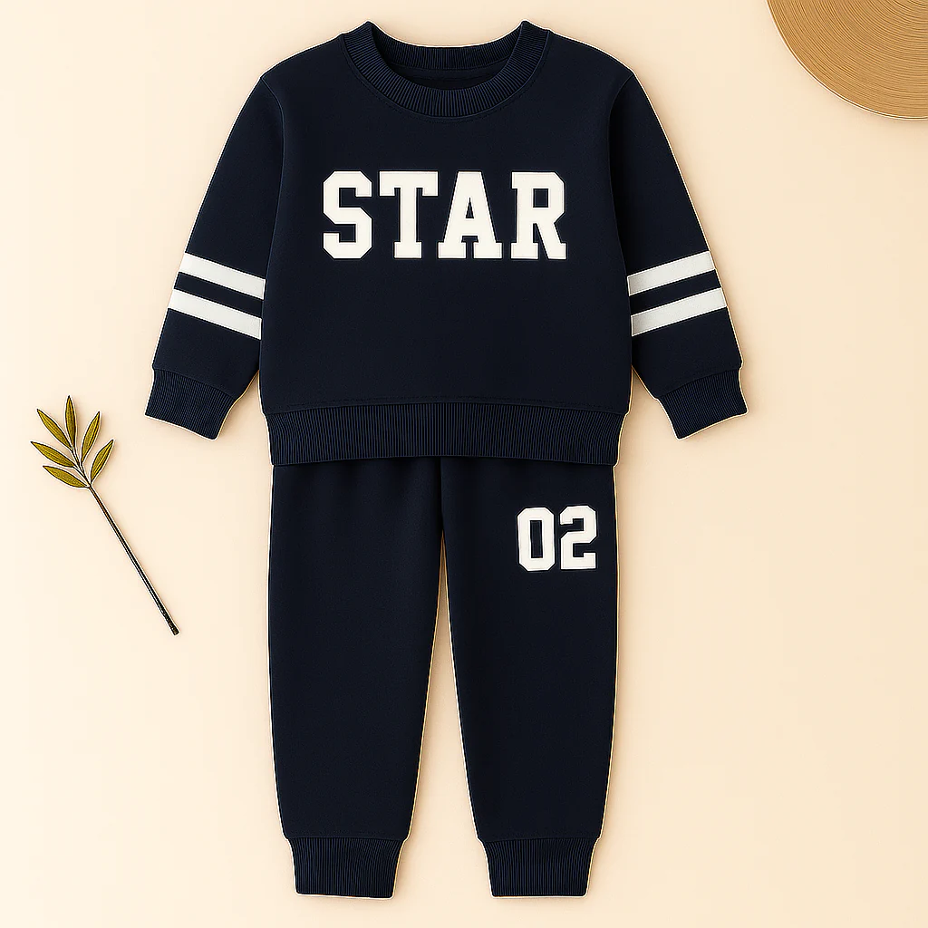 Kids Printed Tracksuit Star Navy Blue - Mini Charm - Image 4