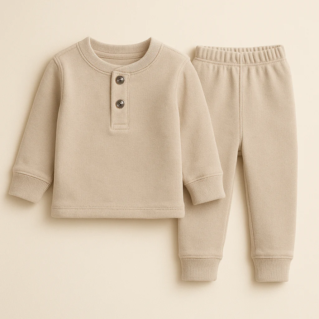 Kids Ribbed Henley Pajama Set Brown - Oolaa