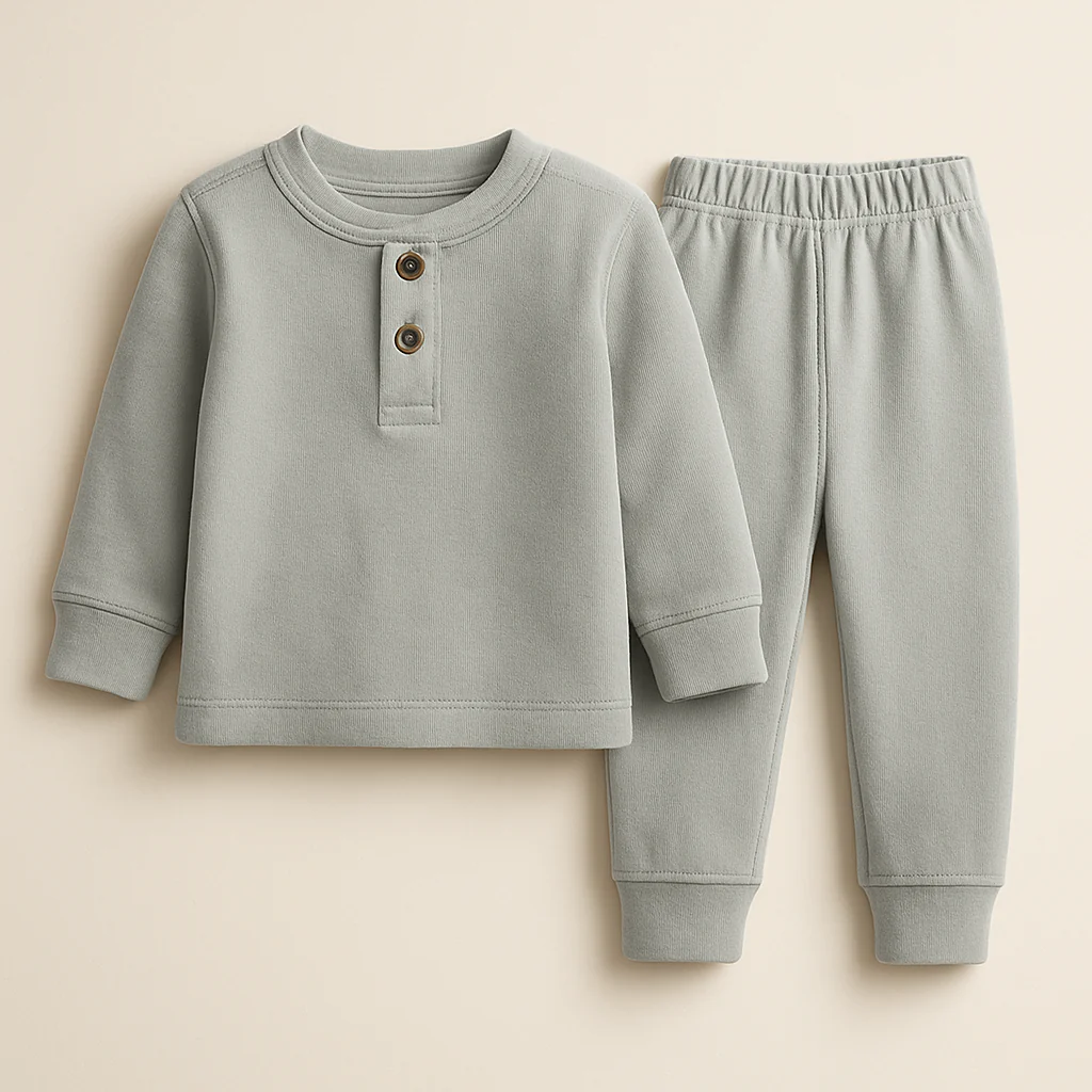 Kids Ribbed Henley Pajama Set Light Green - Oolaa
