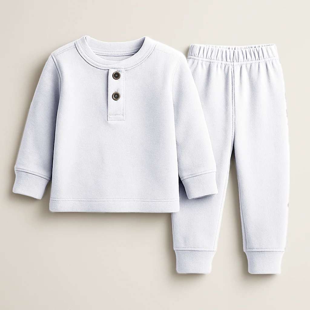 Kids Ribbed Henley Pajama Set White - Oolaa