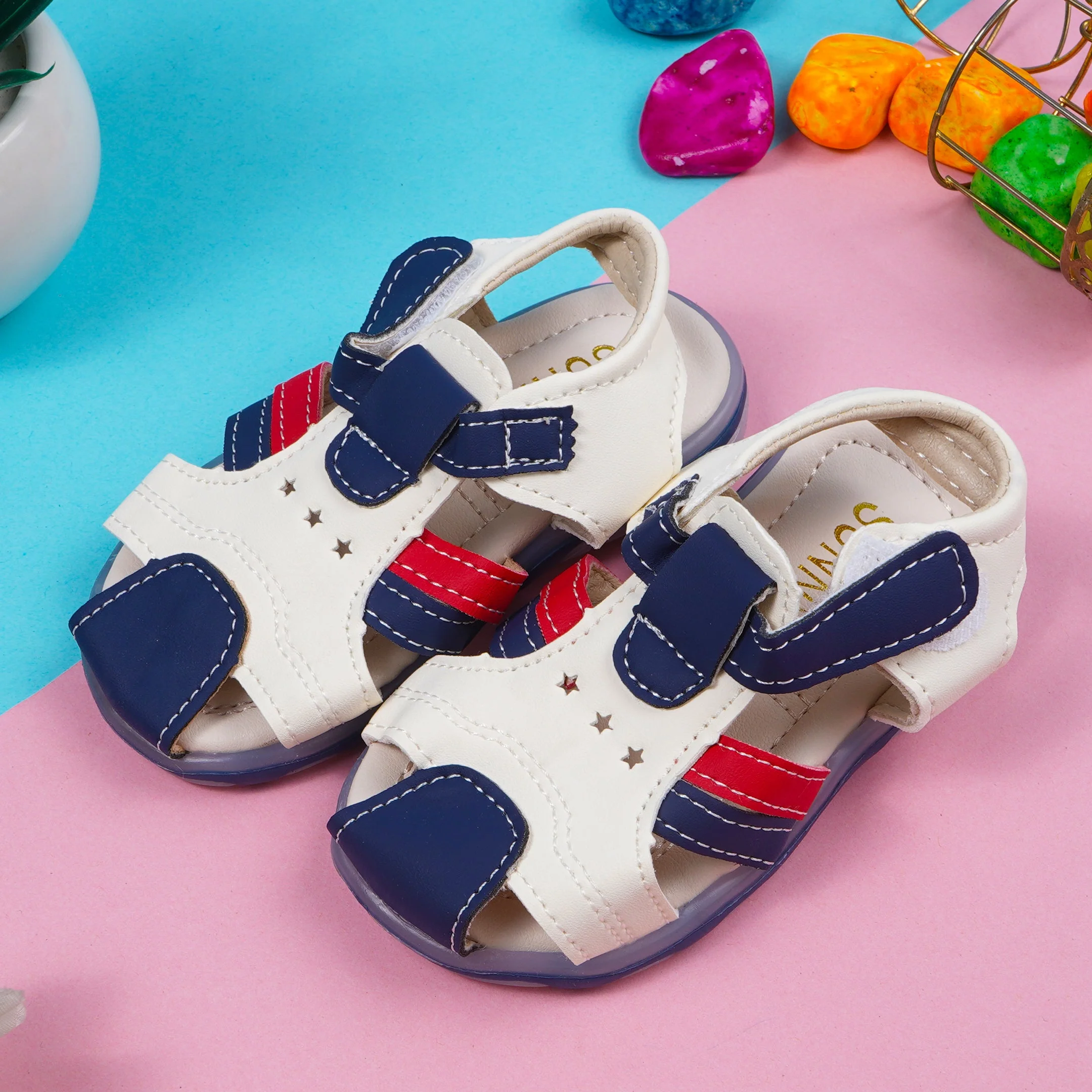 Kids Sandals With Sole Lights Blue - Sunshine