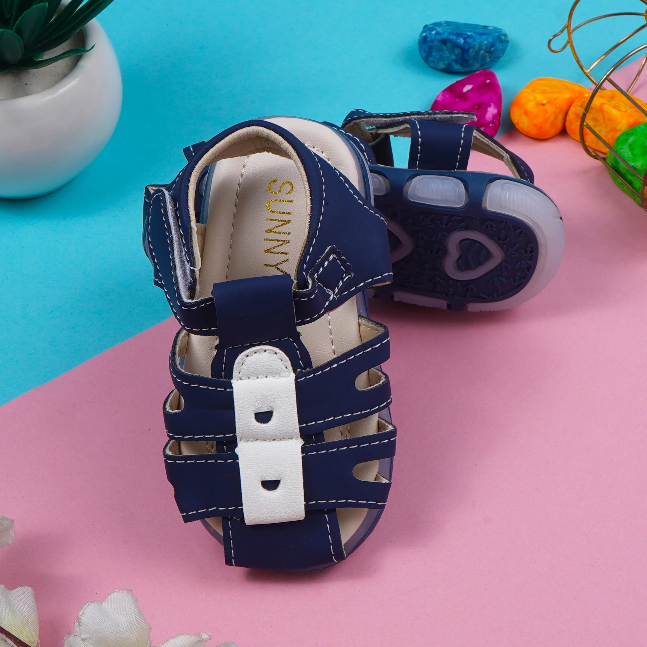 Kids Sandals With Sole Lights Navy Blue - Sunshine - Image 2