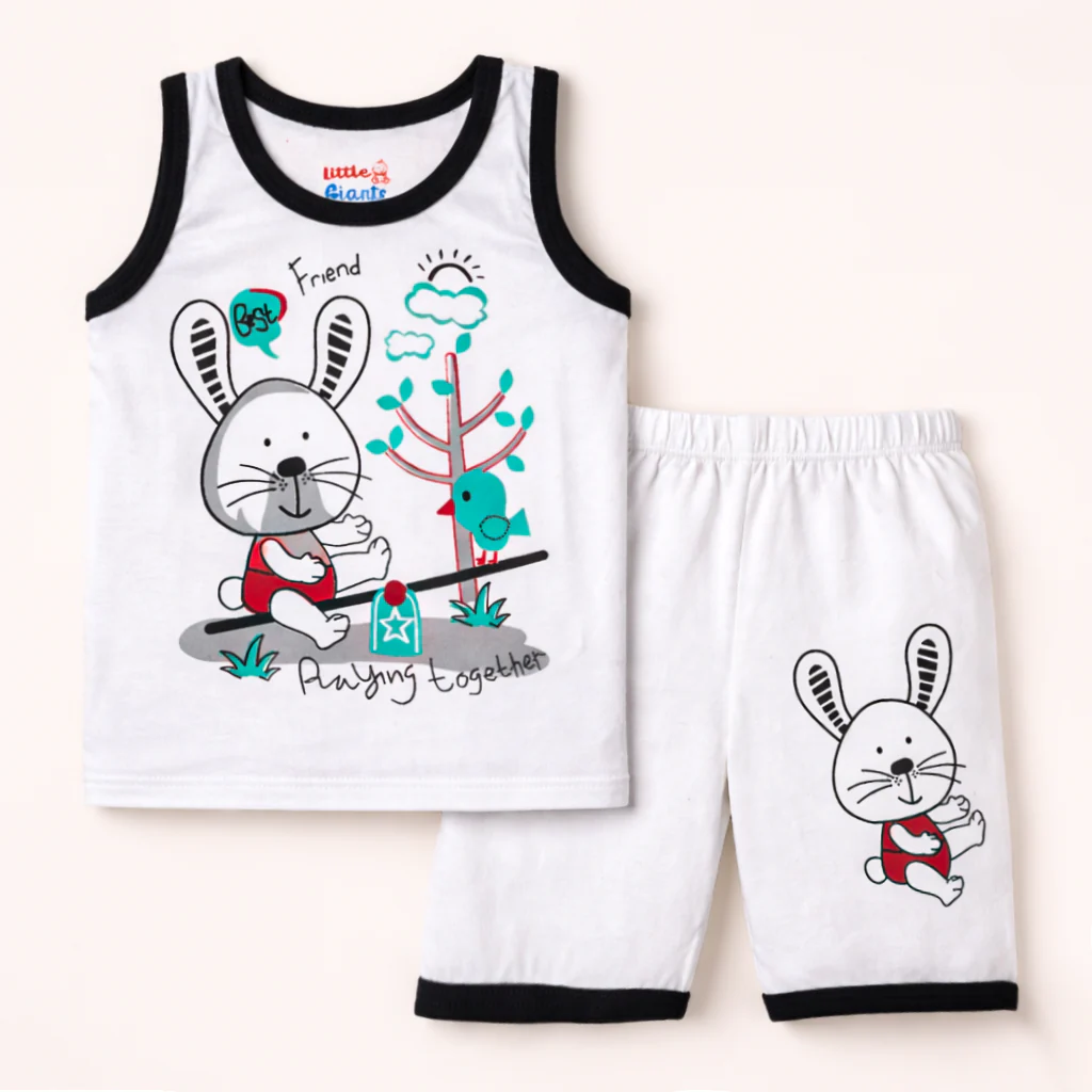 Kids Sandos & Short Set Animals White - Sunshine - Image 2