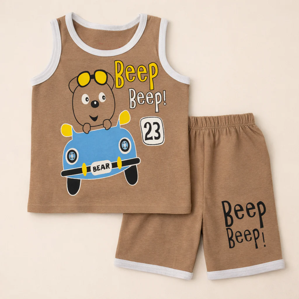 Kids Sandos & Short Set Beep Beep Brown - Sunshine