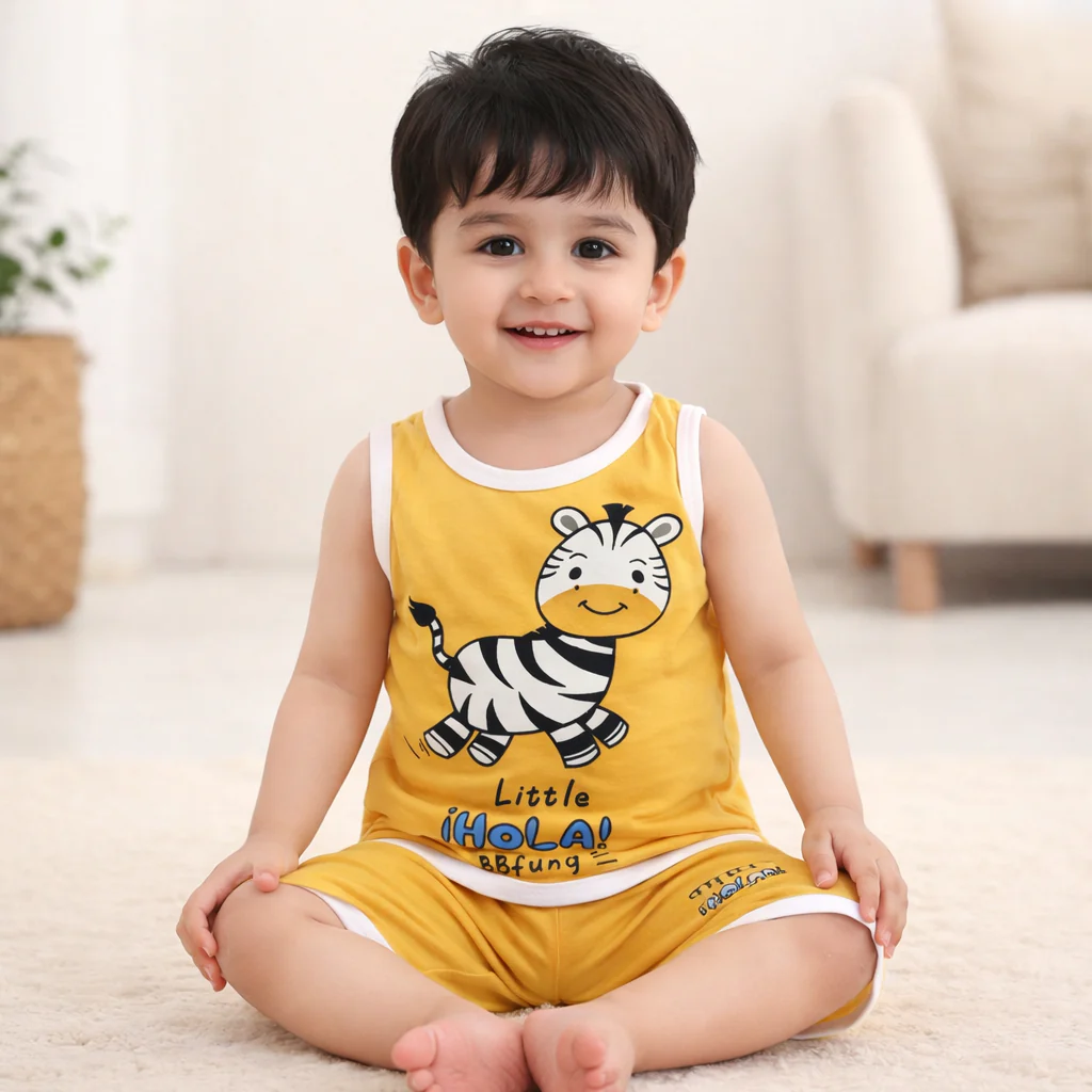 Kids Sandos & Short Set Giraffe Mustard - Sunshine - Image 2
