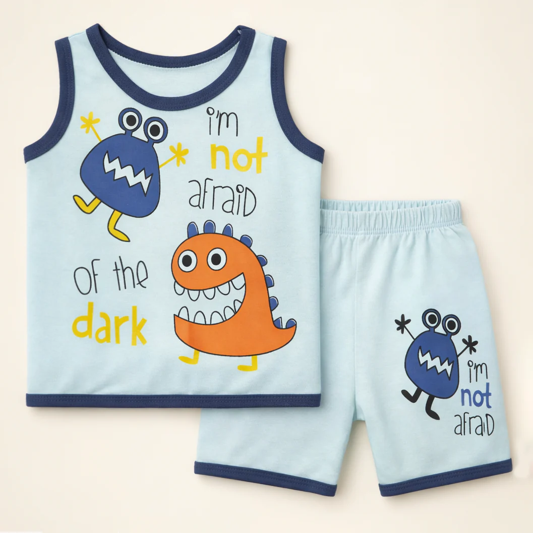 Kids Sandos & Short Set Not Afraid Blue - Sunshine
