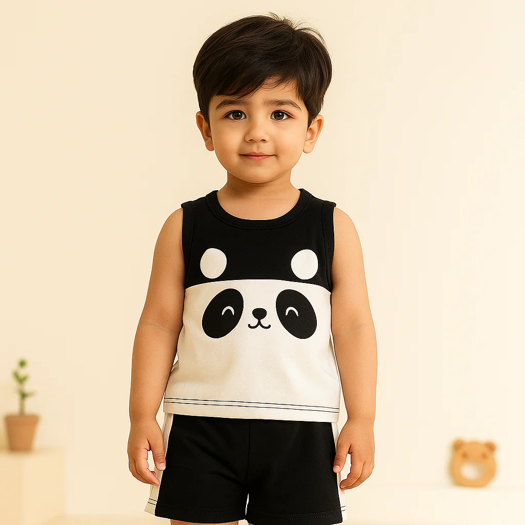 Kids Sandos & Short Set Panda Black WC - Mini Charm - Image 3